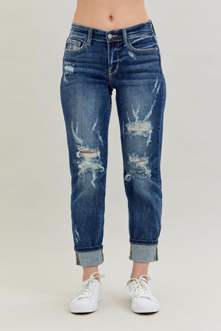 Judy Blue  Mid Rise Cuffed Destroy Boyfriend Jean