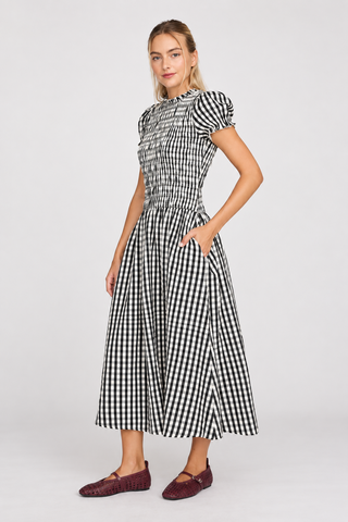 Autumn Check Smocked Midi Dress