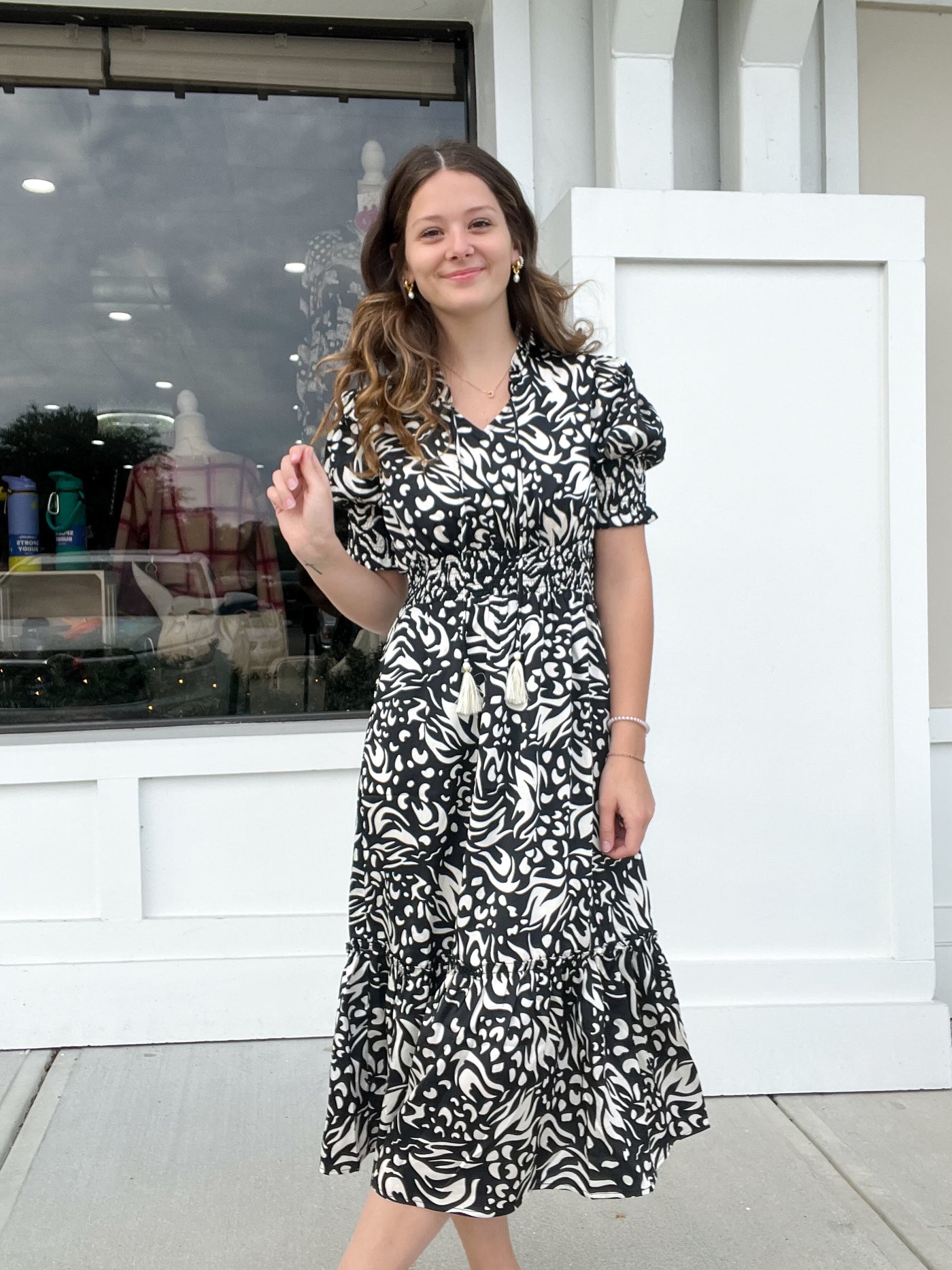 THML Smocked Waist Print Maxi Dress