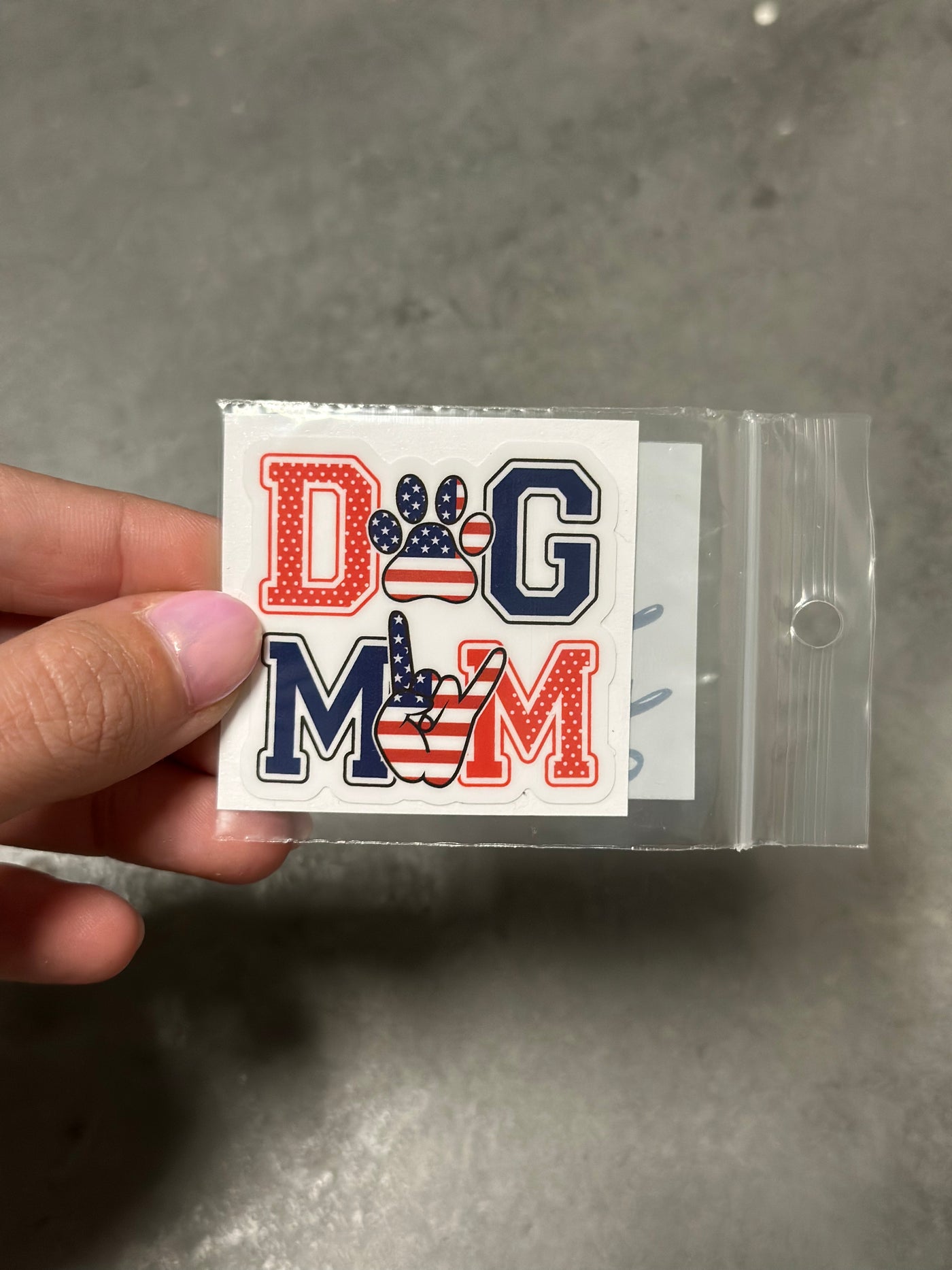 Dog Mom Red, White and Blue Sticker