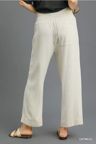 Umgee Linen Wide Leg Smocked Waist Pants