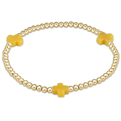 ENewton Colored Signature Cross Pattern 3mm Gold Bead Bracelet