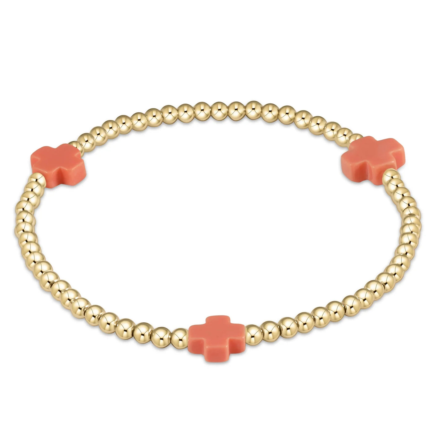 ENewton Colored Signature Cross Pattern 3mm Gold Bead Bracelet