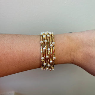 Sahira Blake Pearl Wrap Bracelet - 6 Rows - Tarnish Resistant