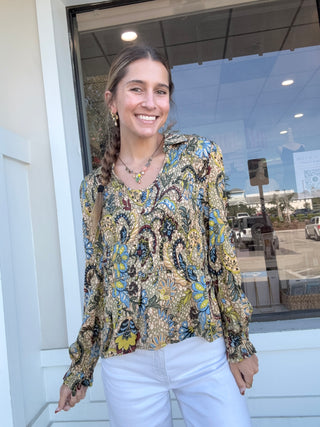 Tribal Smocked Longsleeve Blouse