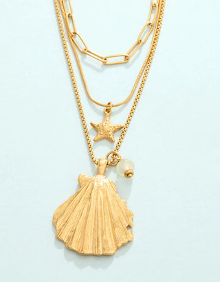 Spartina Scallop Shell Layered Necklace 18" Tarnish Resistant