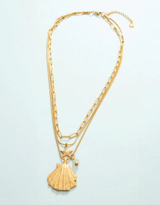 Spartina Scallop Shell Layered Necklace 18" Tarnish Resistant