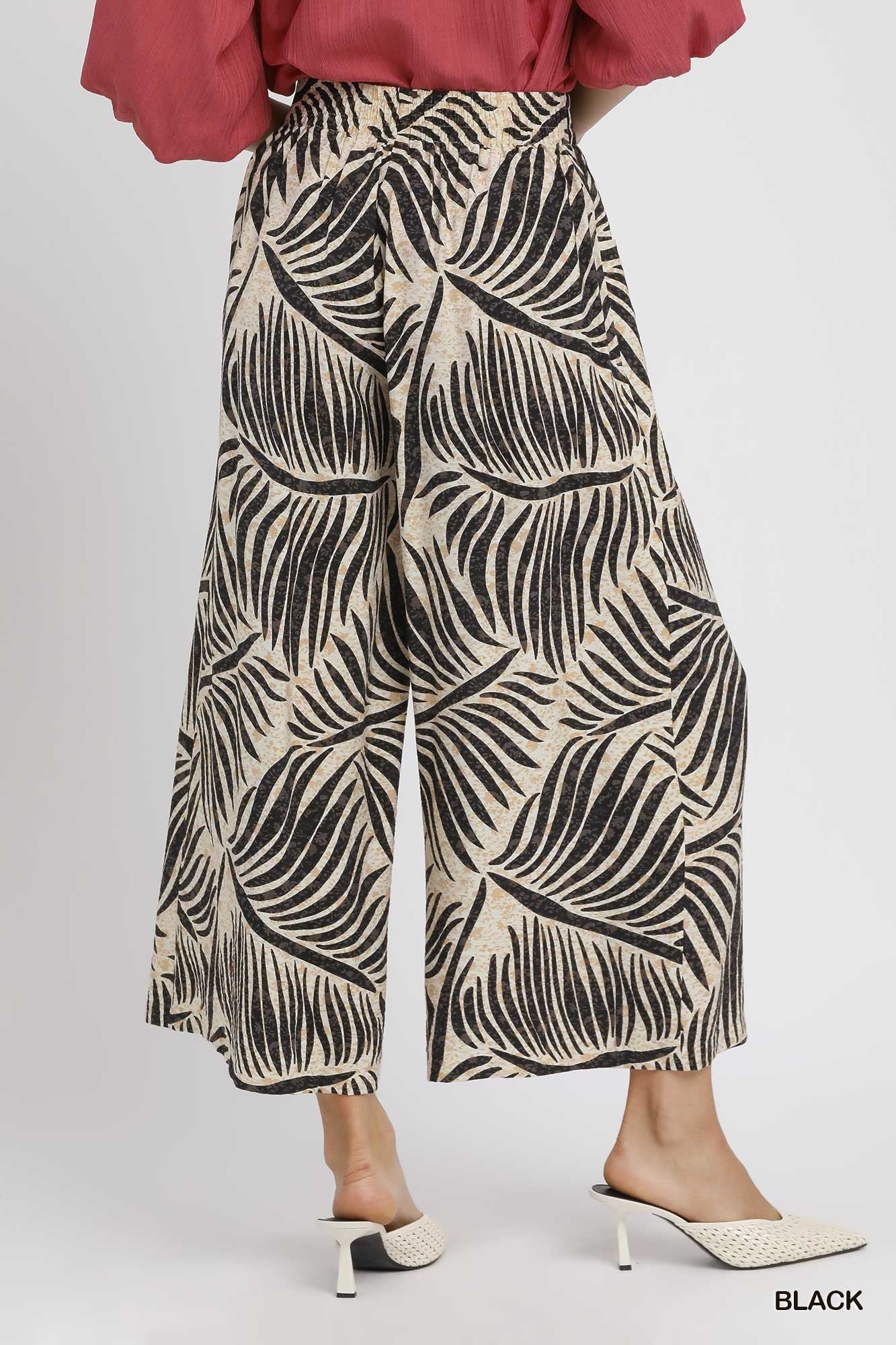 Umgee Palm Leaf Culotte Pants