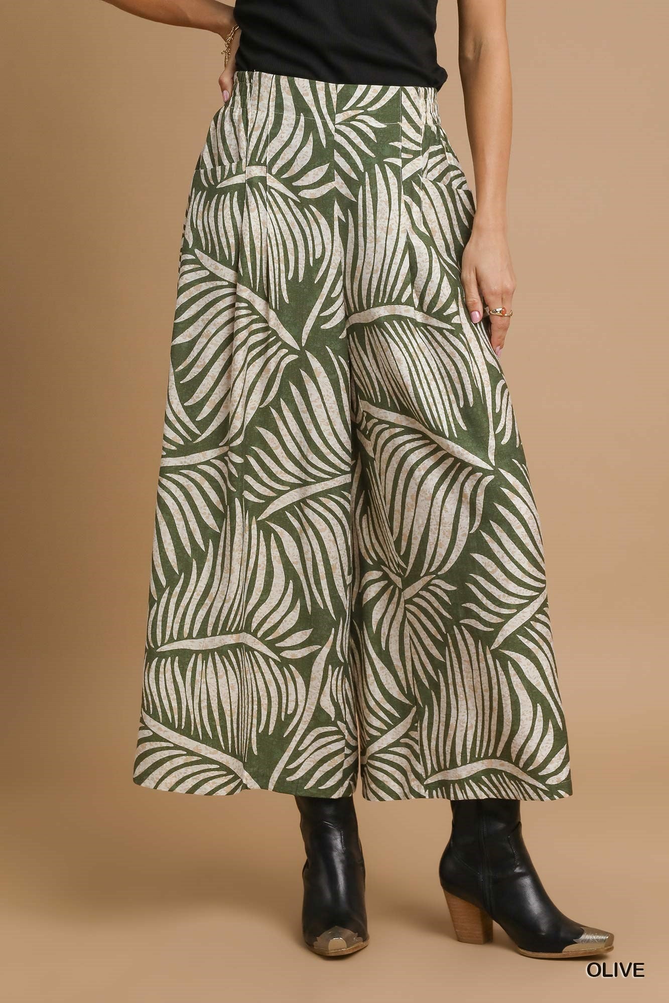 Umgee Palm Leaf Culotte Pants