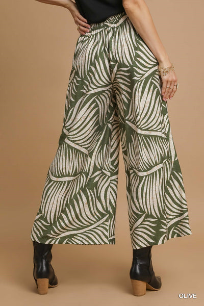 Umgee Palm Leaf Culotte Pants