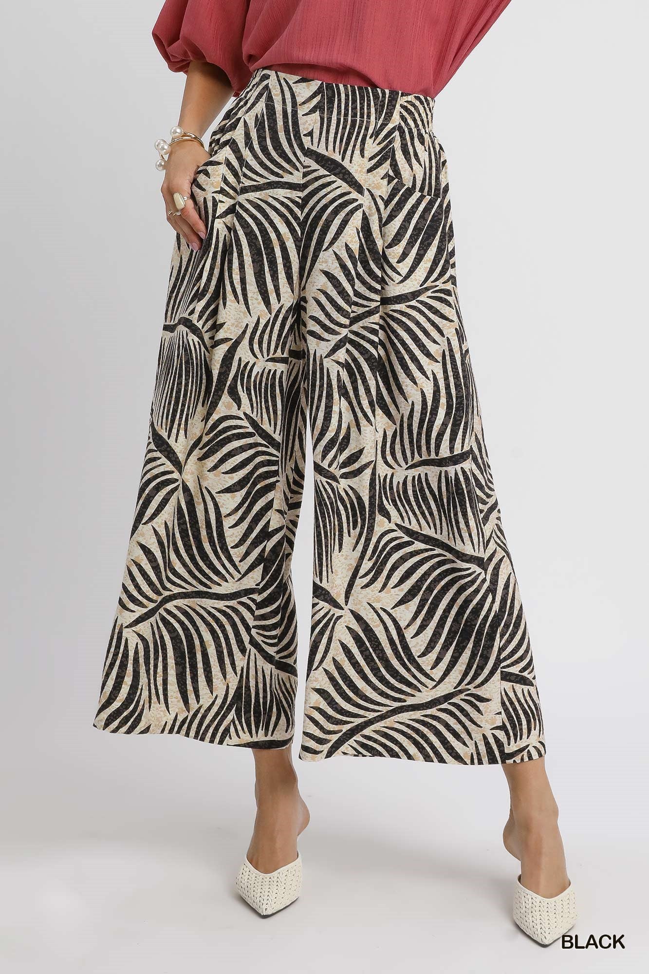 Umgee Palm Leaf Culotte Pants