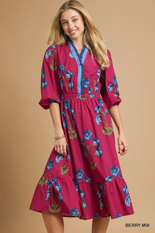Umgee Ruffle Trim Midi Dress