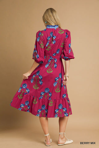 Umgee Ruffle Trim Midi Dress