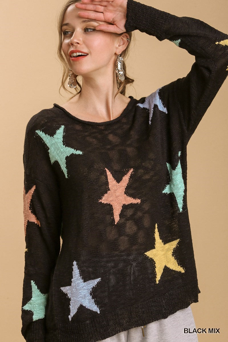 Umgee Multi color Star lighweight pullover top