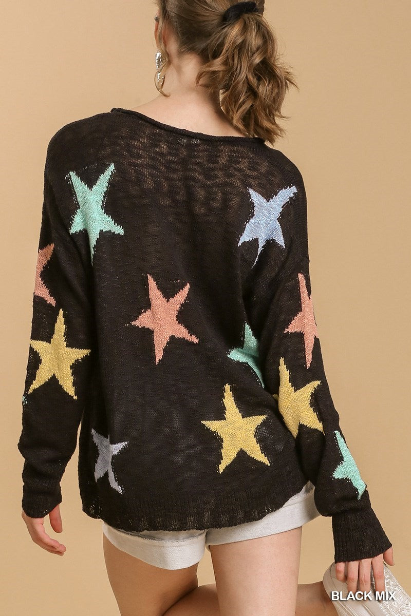 Umgee Multi color Star lighweight pullover top