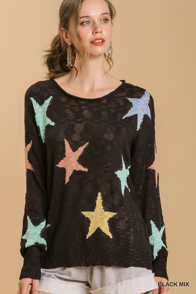 Umgee Multi color Star lighweight pullover top