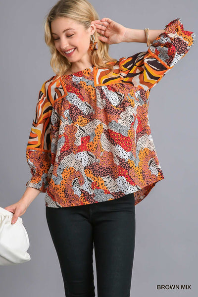 Umgee Mixed Print Top with Velvet