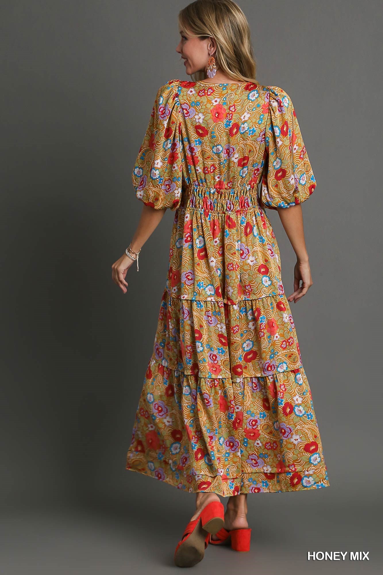 Umgee Satin Floral Paisley Dress