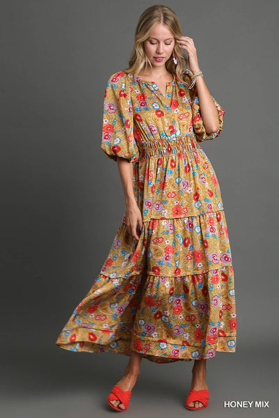 Umgee Satin Floral Paisley Dress