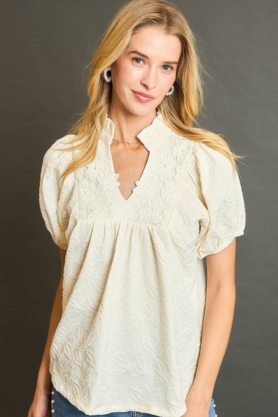 Umgee Floral Jacquard Blouse