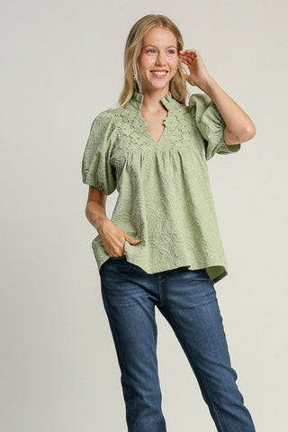 Umgee Floral Jacquard Blouse
