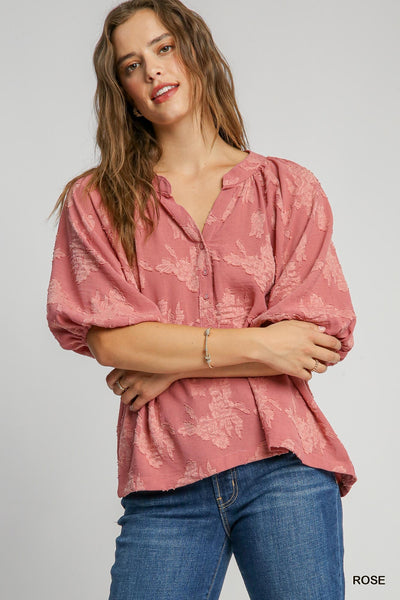 Umgee Burnout Split Neck Top