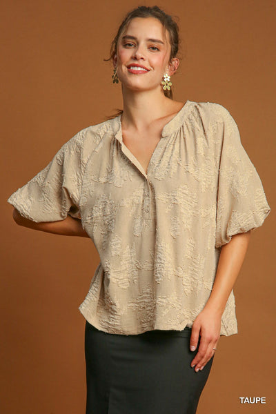 Umgee Burnout Split Neck Top