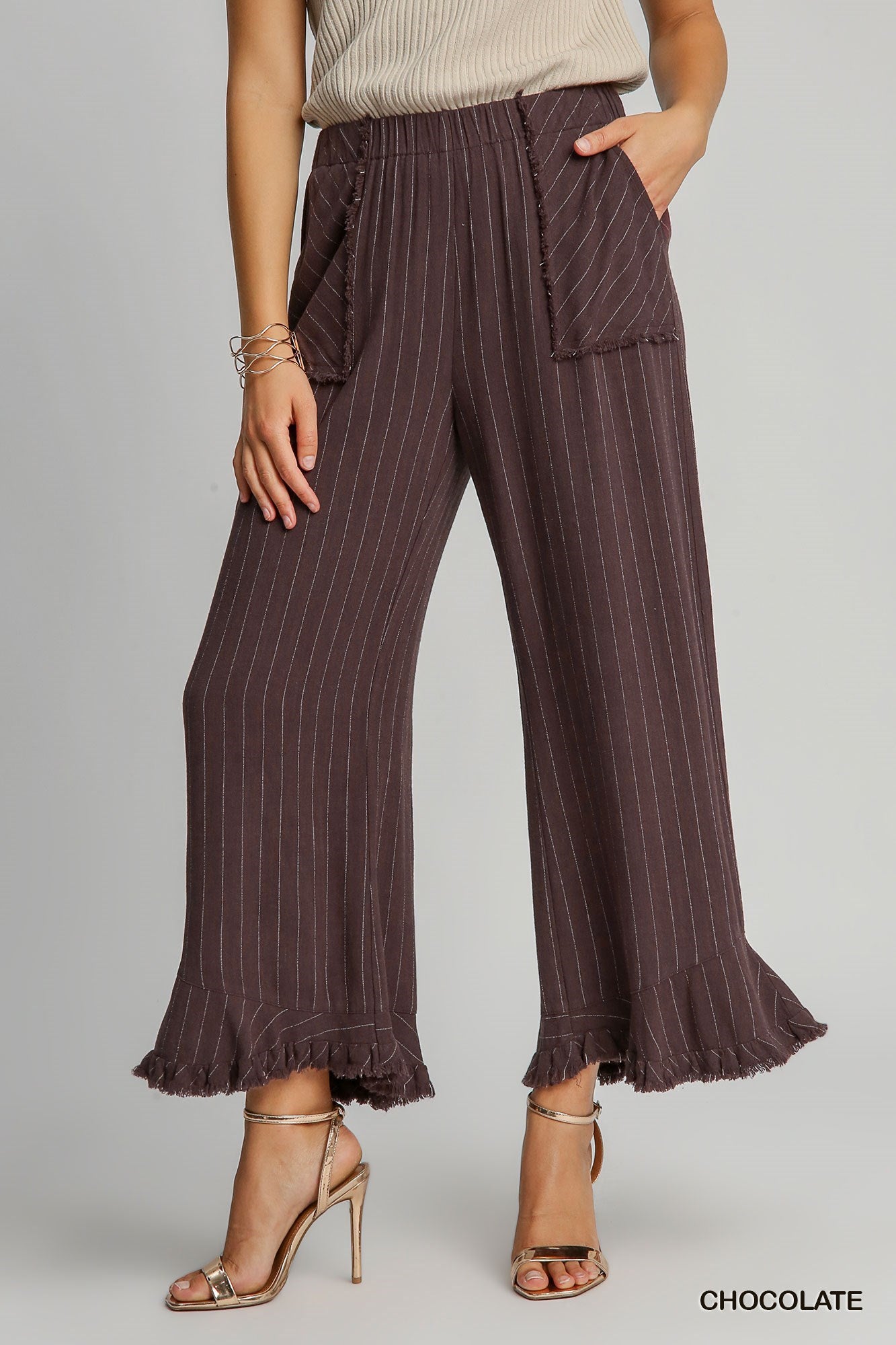 Umgee Linen Stripe Pant