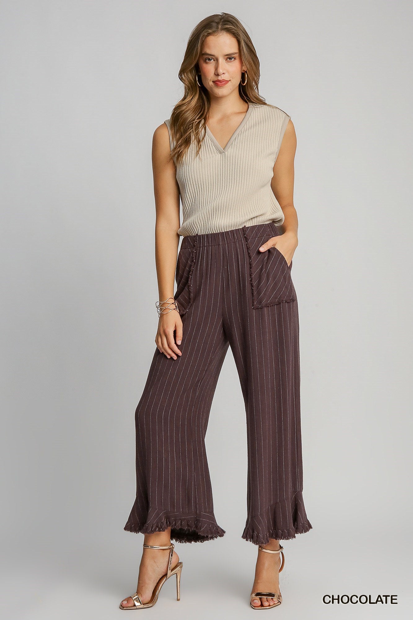 Umgee Linen Stripe Pant