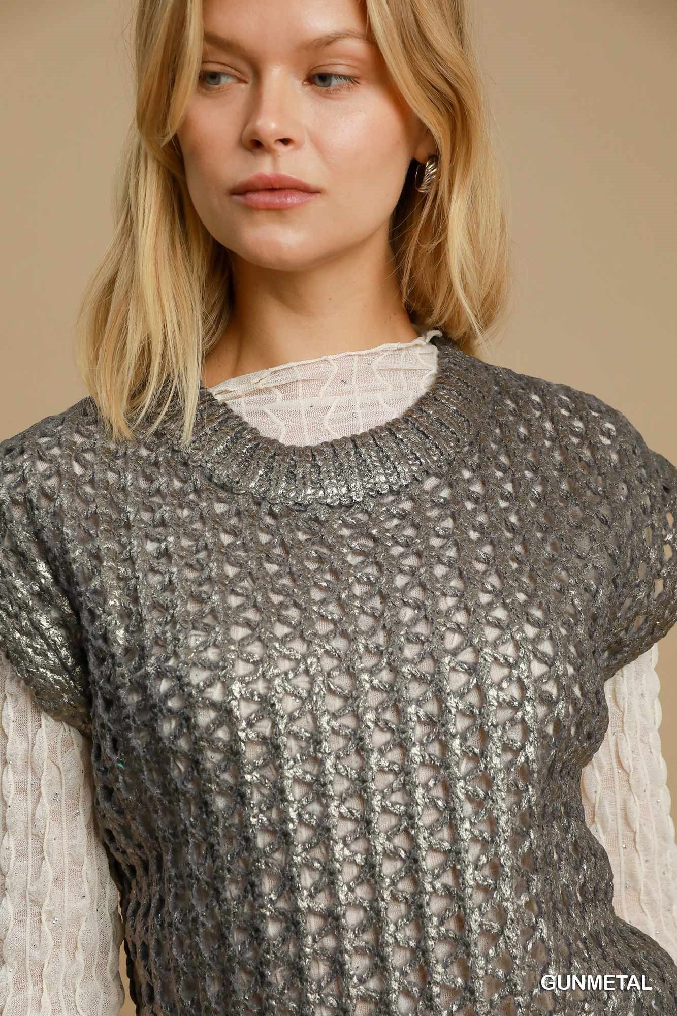 Umgee Metallic Sweater Vest