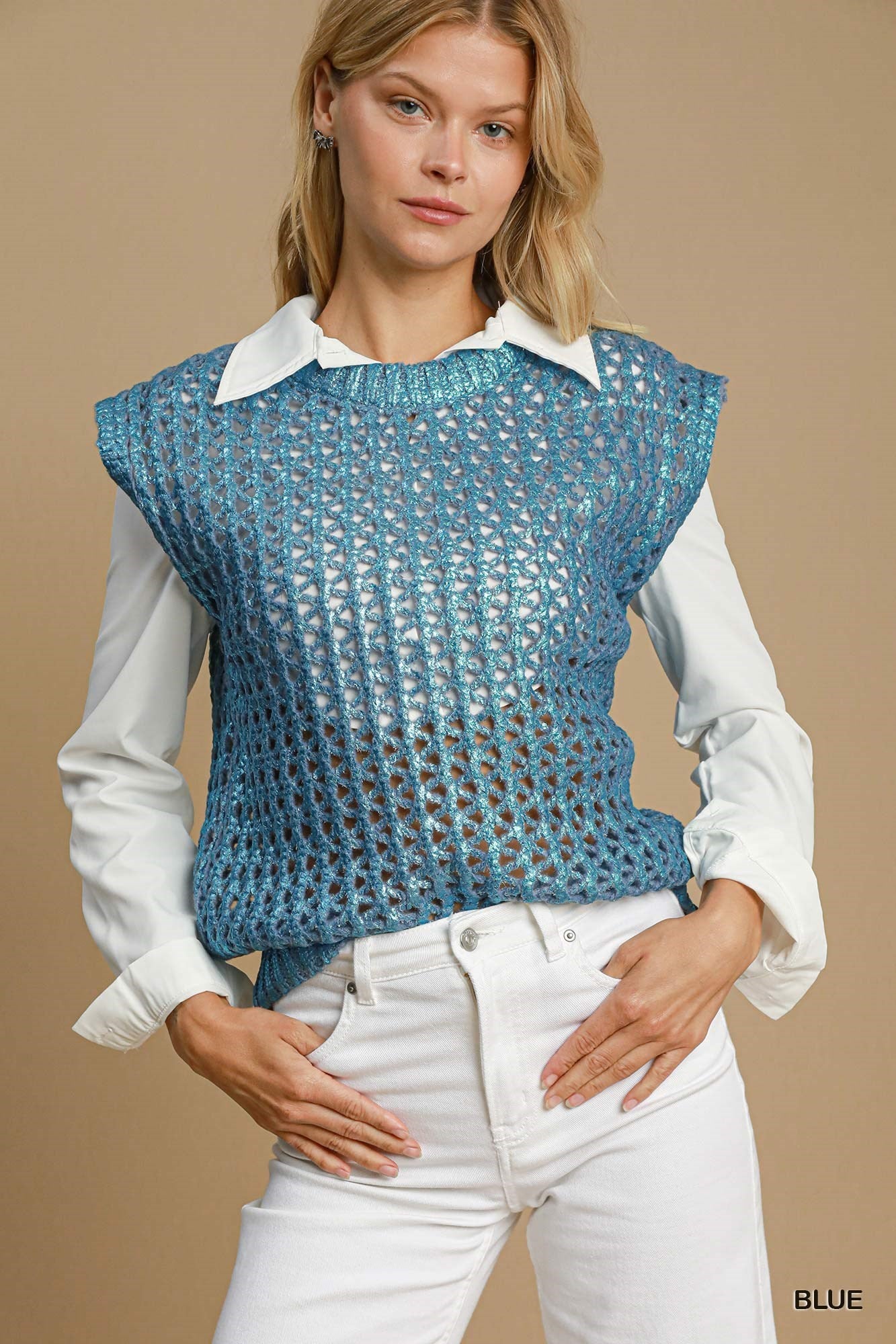 Umgee Metallic Sweater Vest