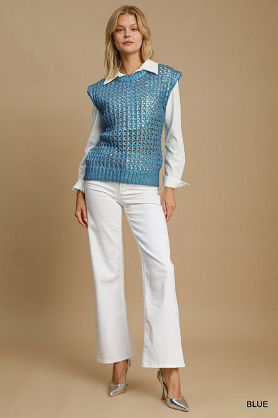 Umgee Metallic Sweater Vest