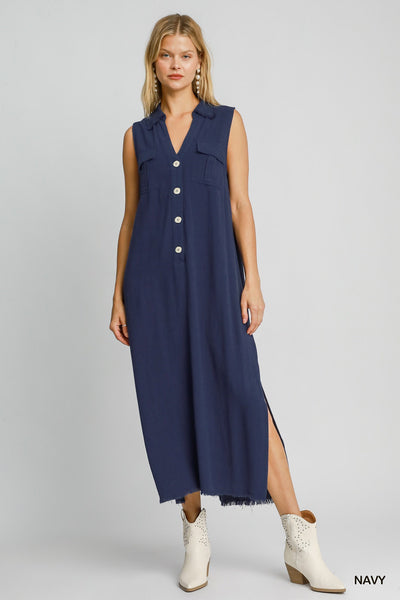 Umgee Washed Linen Sleeveless Midi Dress