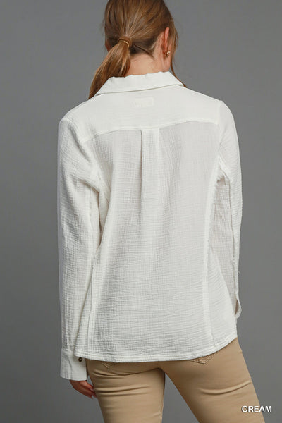 Umgee Washed Cotton Gauze Button Down Shirt