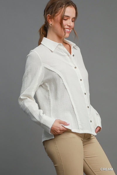 Umgee Washed Cotton Gauze Button Down Shirt