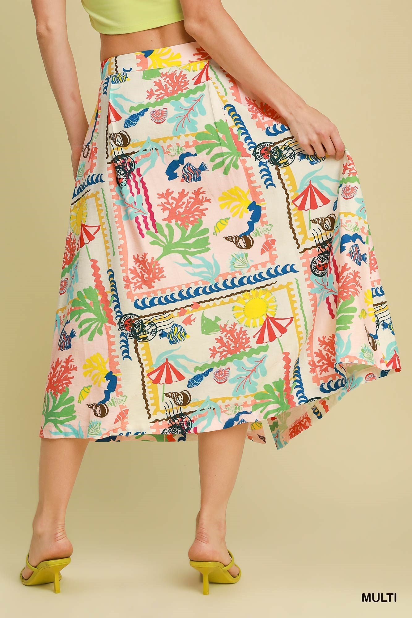 Umgee Oceanside Button down Midi Skirt