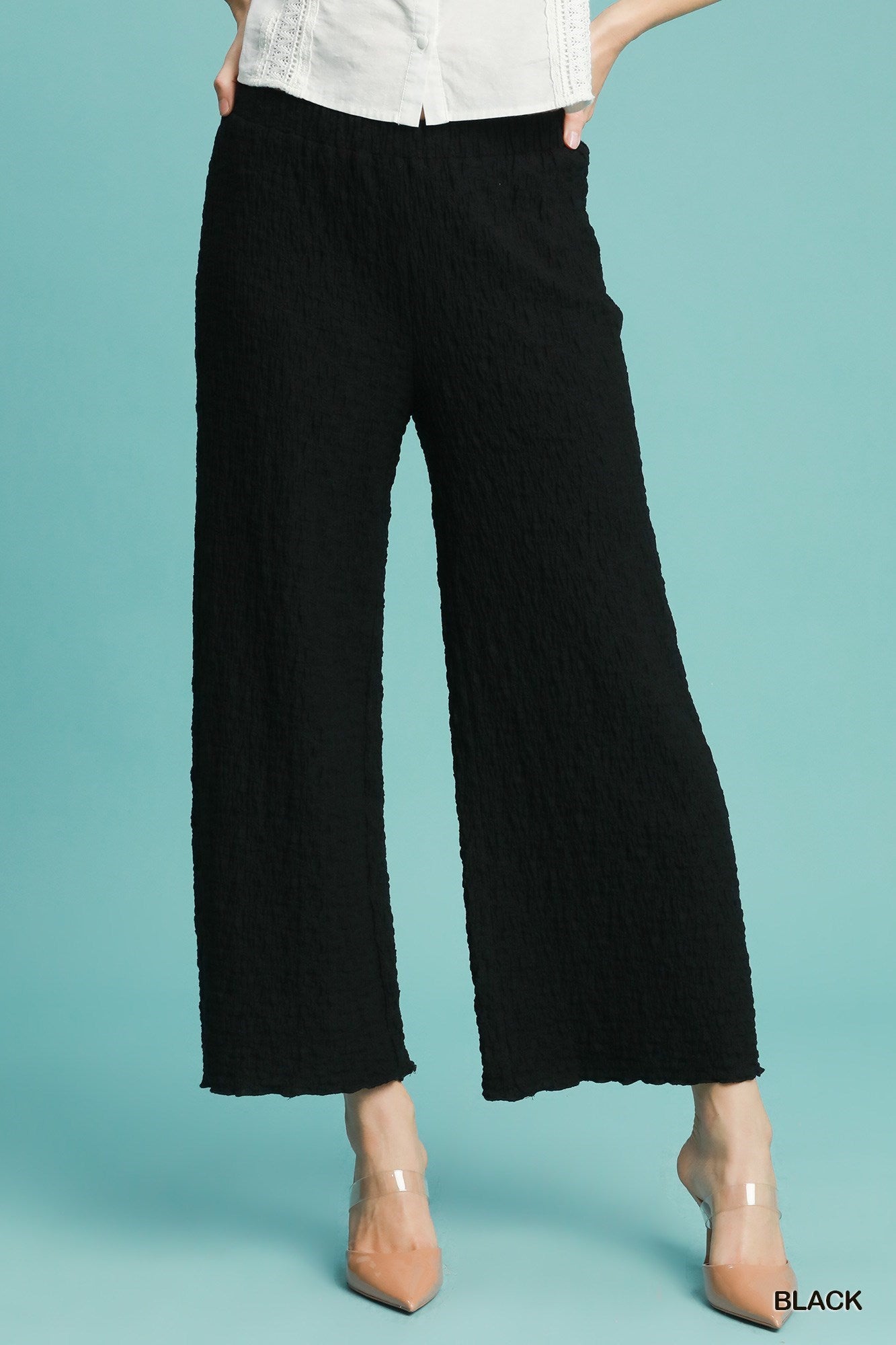 Umgee Textured Knit Wide Leg Pants