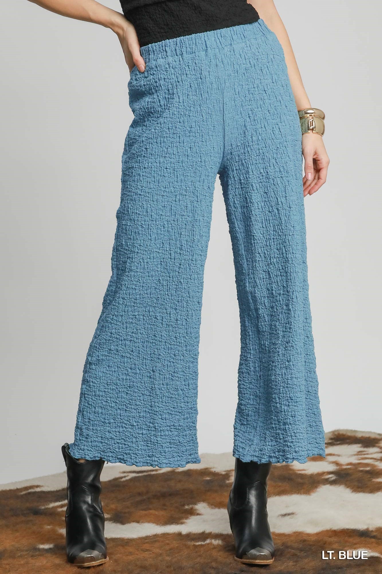 Umgee Textured Knit Wide Leg Pants