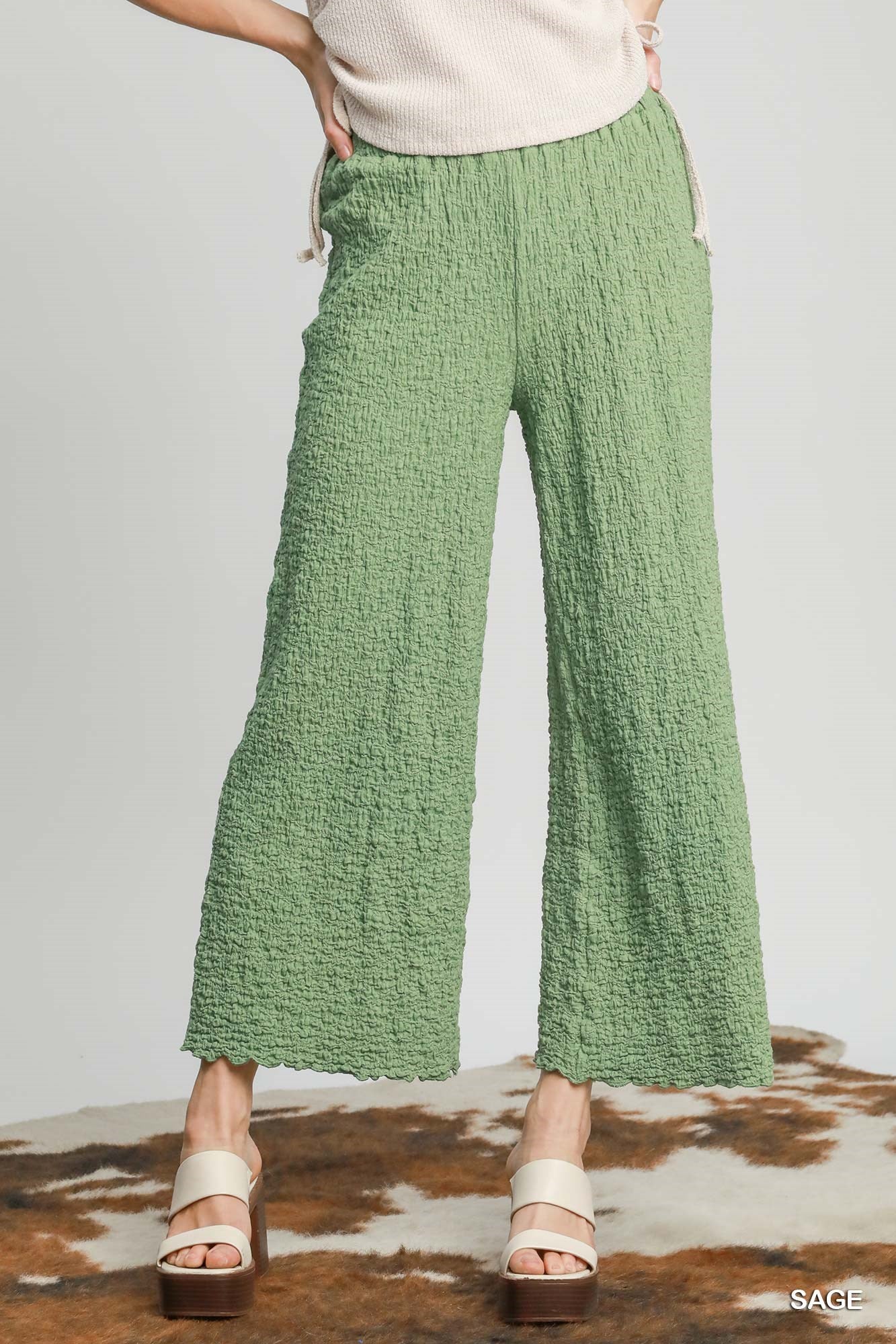 Umgee Textured Knit Wide Leg Pants