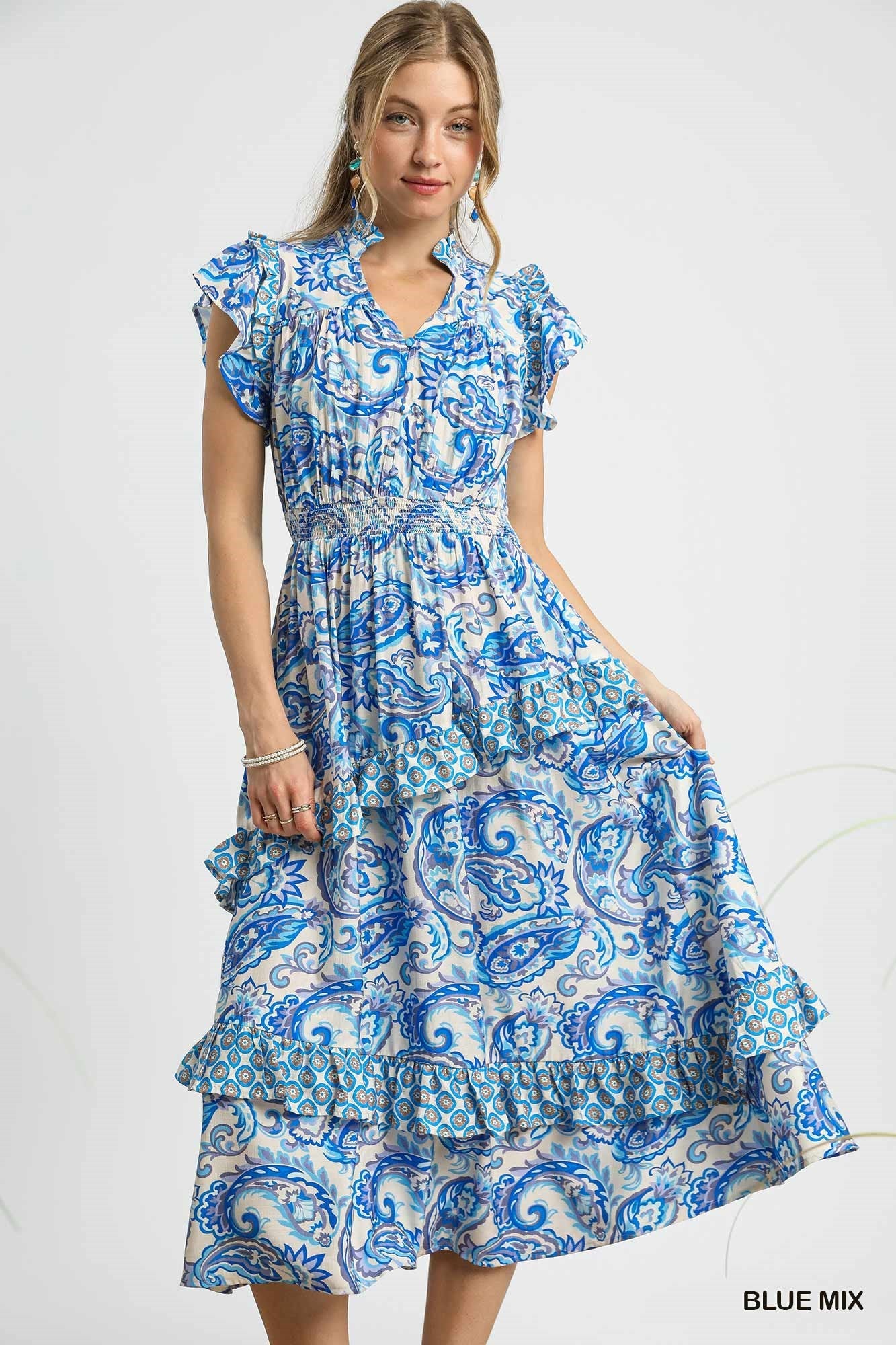 Umgee Payton Ruffled Paisley Dress