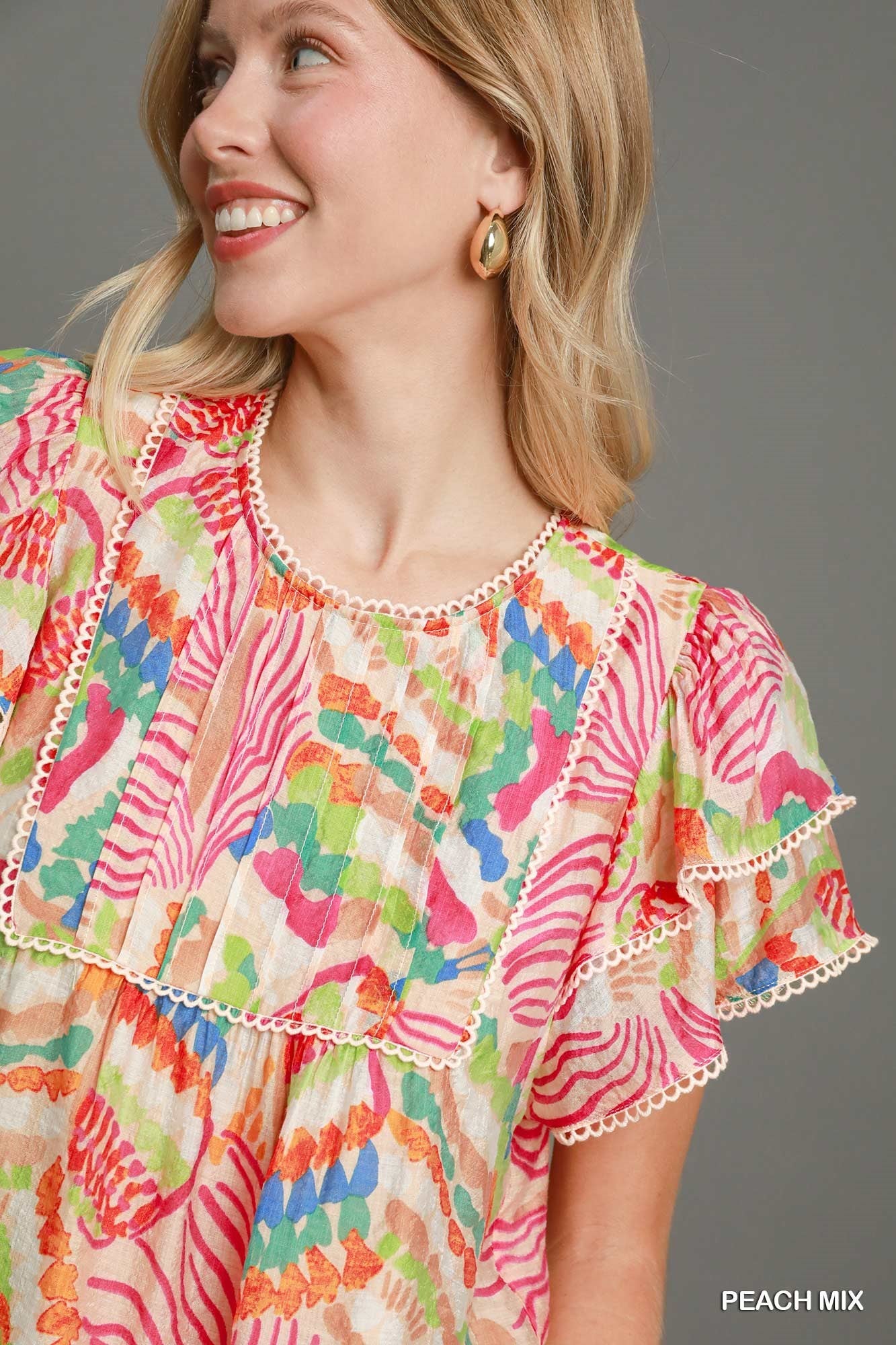 Umgee Abstract Double Ruffle Top