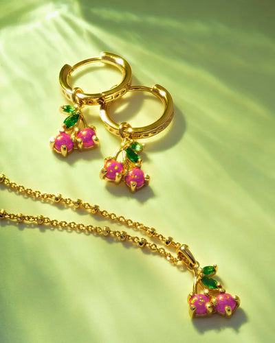 Cherry Gold Huggie Earrings in Berry Opal