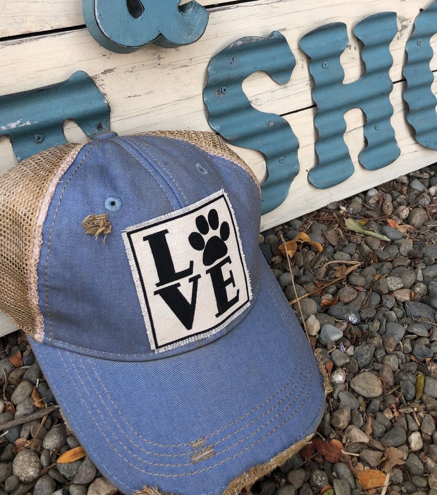 "LOVE (Paw)" Distressed Trucker Cap