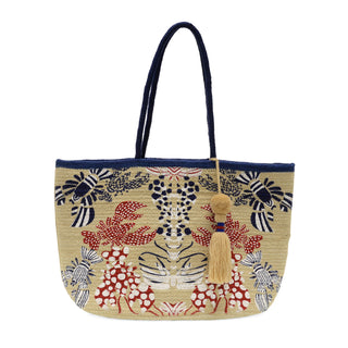 Multi Painted Lobsters Sandy Jute Tote