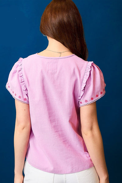 Umgee Embroidered Ruffle Sleeve Boho Blouse