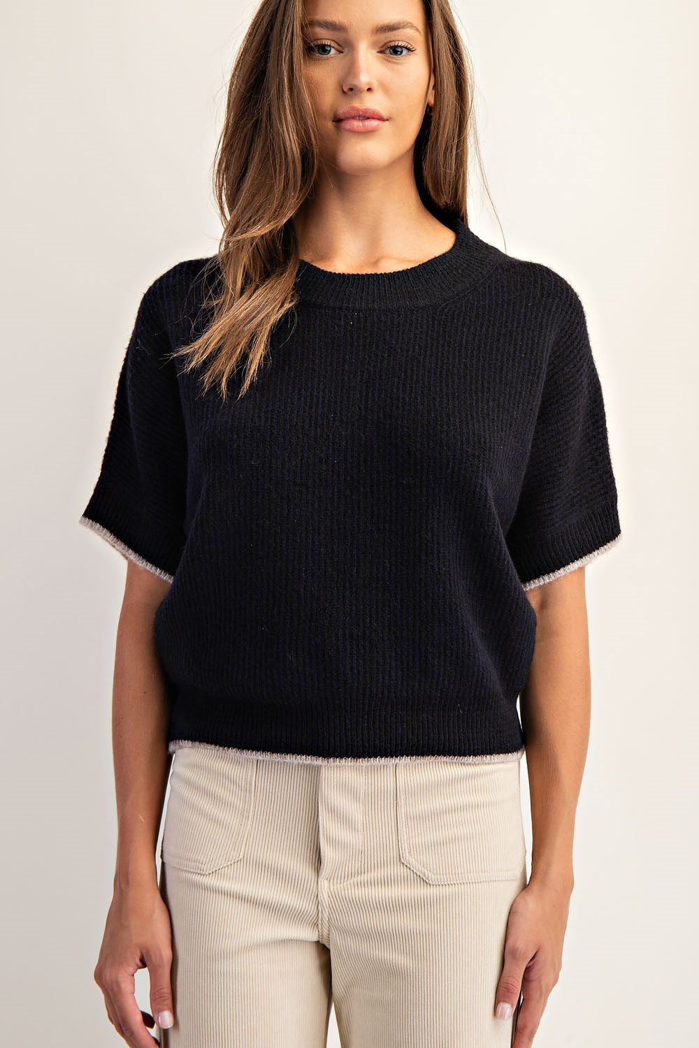Contrast Short Sleeve Sweater