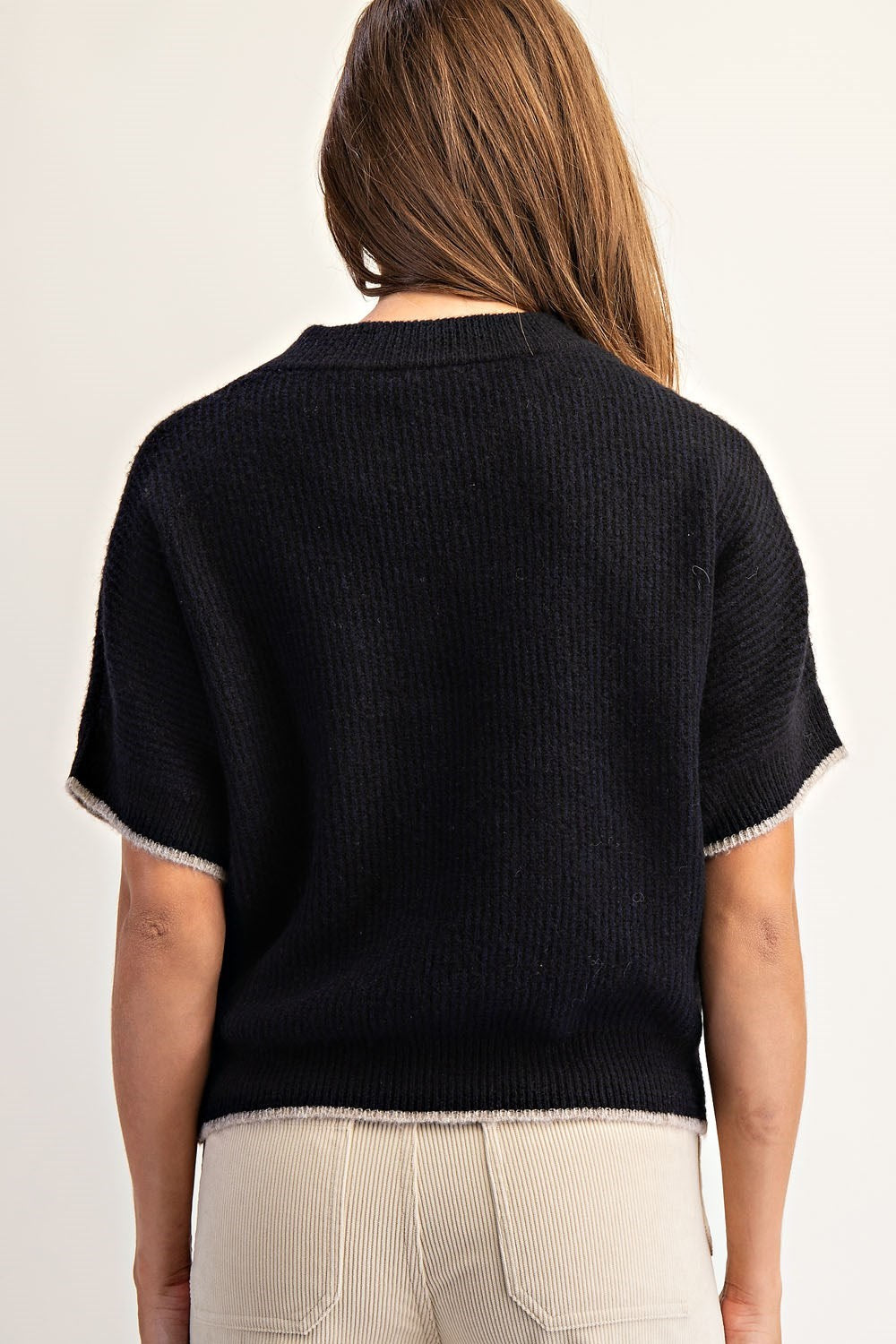 Contrast Short Sleeve Sweater