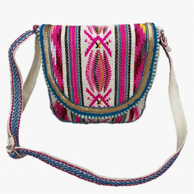Boho Cotton Acrylic Crossbody Bag with Colorful Strap