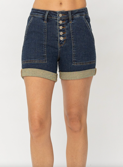 Judy Blue High Waist Button-Fly Cuffed Trouser Shorts
