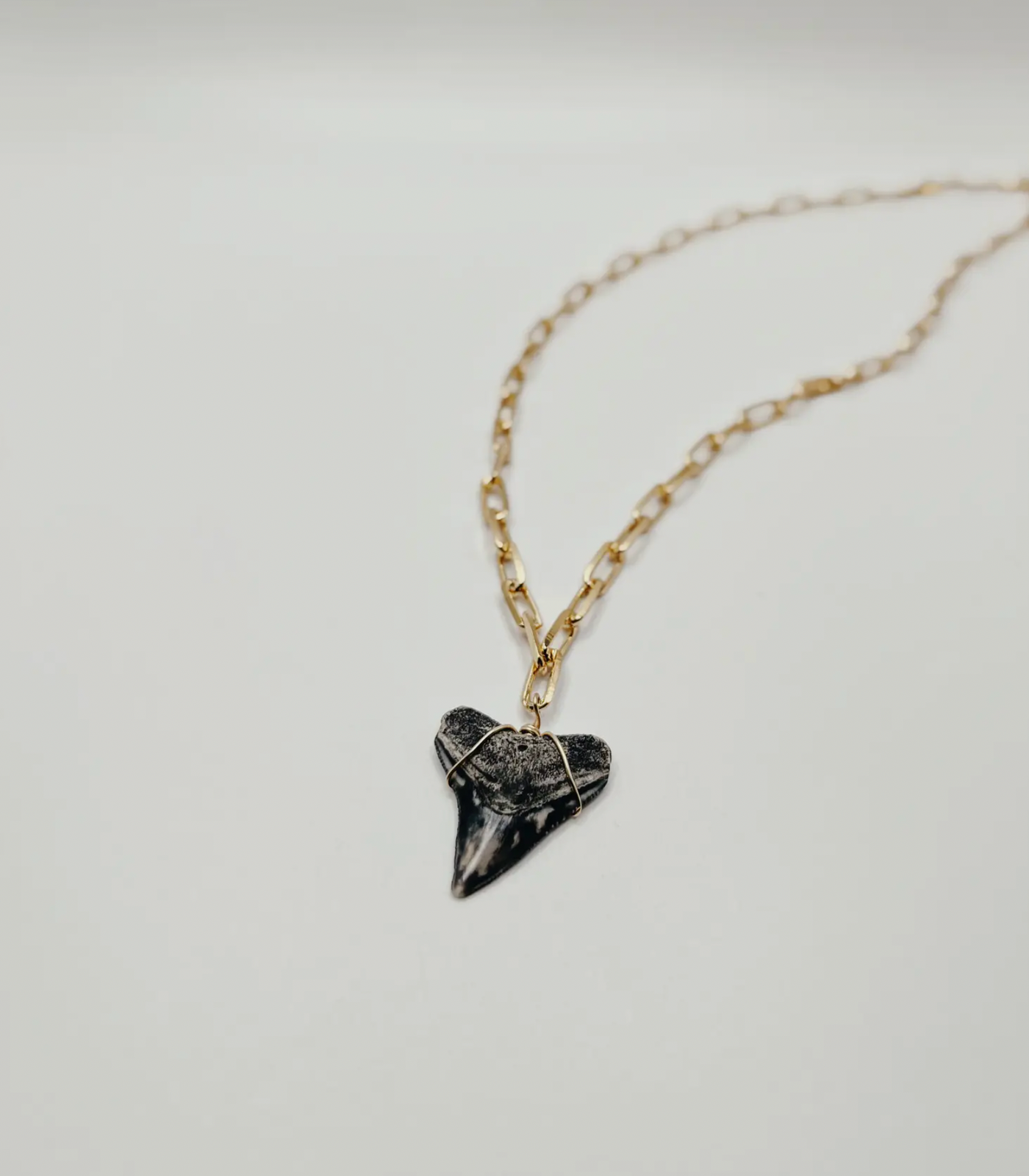 18k Gold Filled Paperclip Chain Shark Tooth Necklace